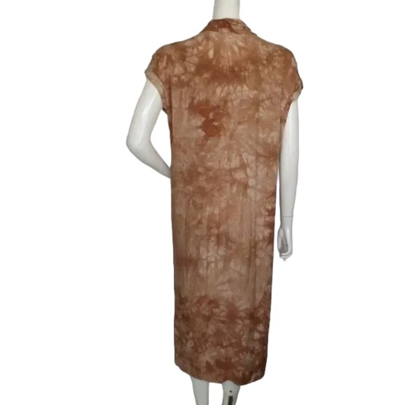 LULUS Shirt Dress, XS, Rust Brown Tie-dye, Short sleeve, button front, Rayon - Picture 7 of 14